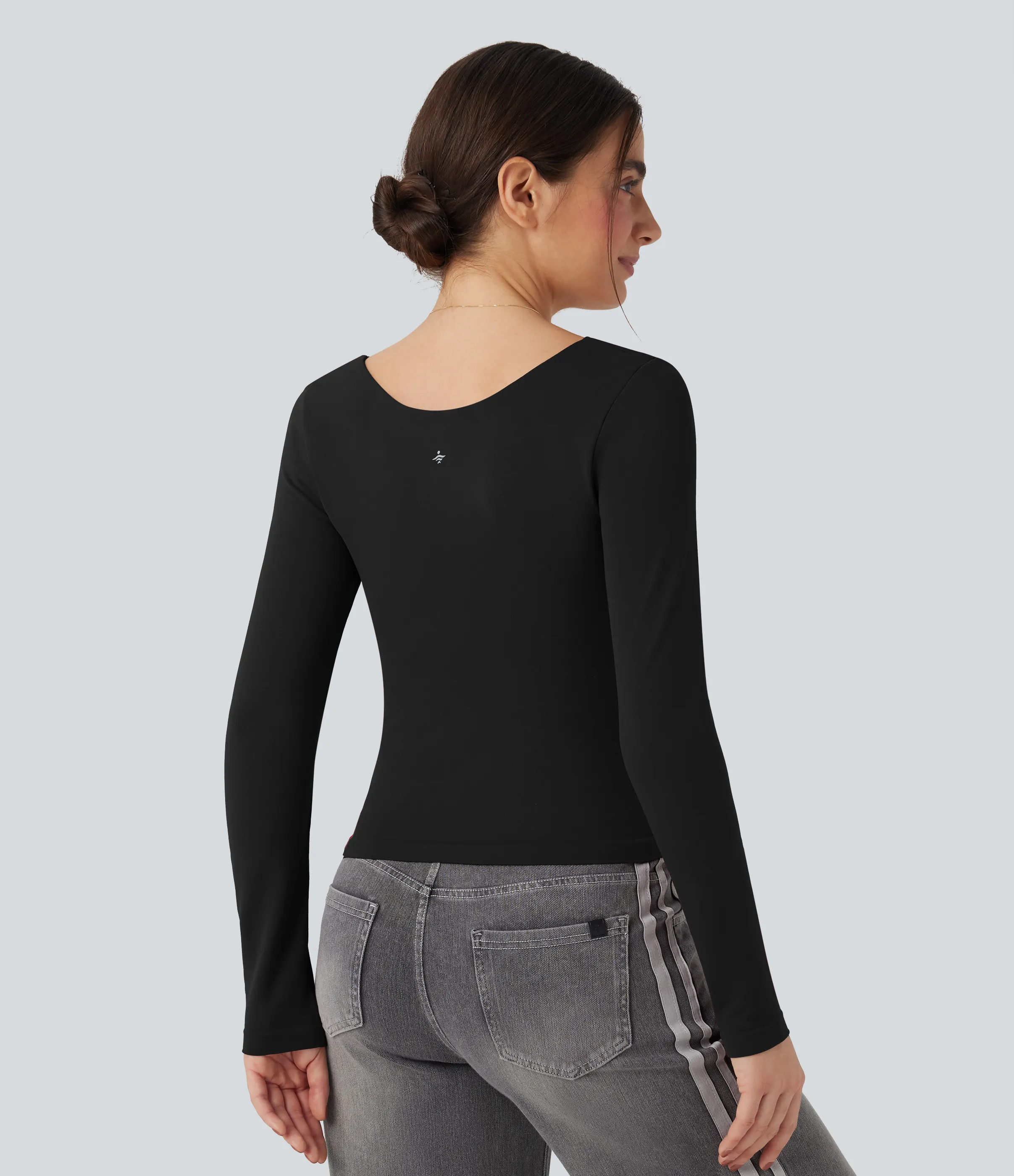 Halara Top deportivo de yoga 2 en 1 de manga larga con cuello cuadrado y sin costuras - Black - XS sold by Halara product image thumbnail 4