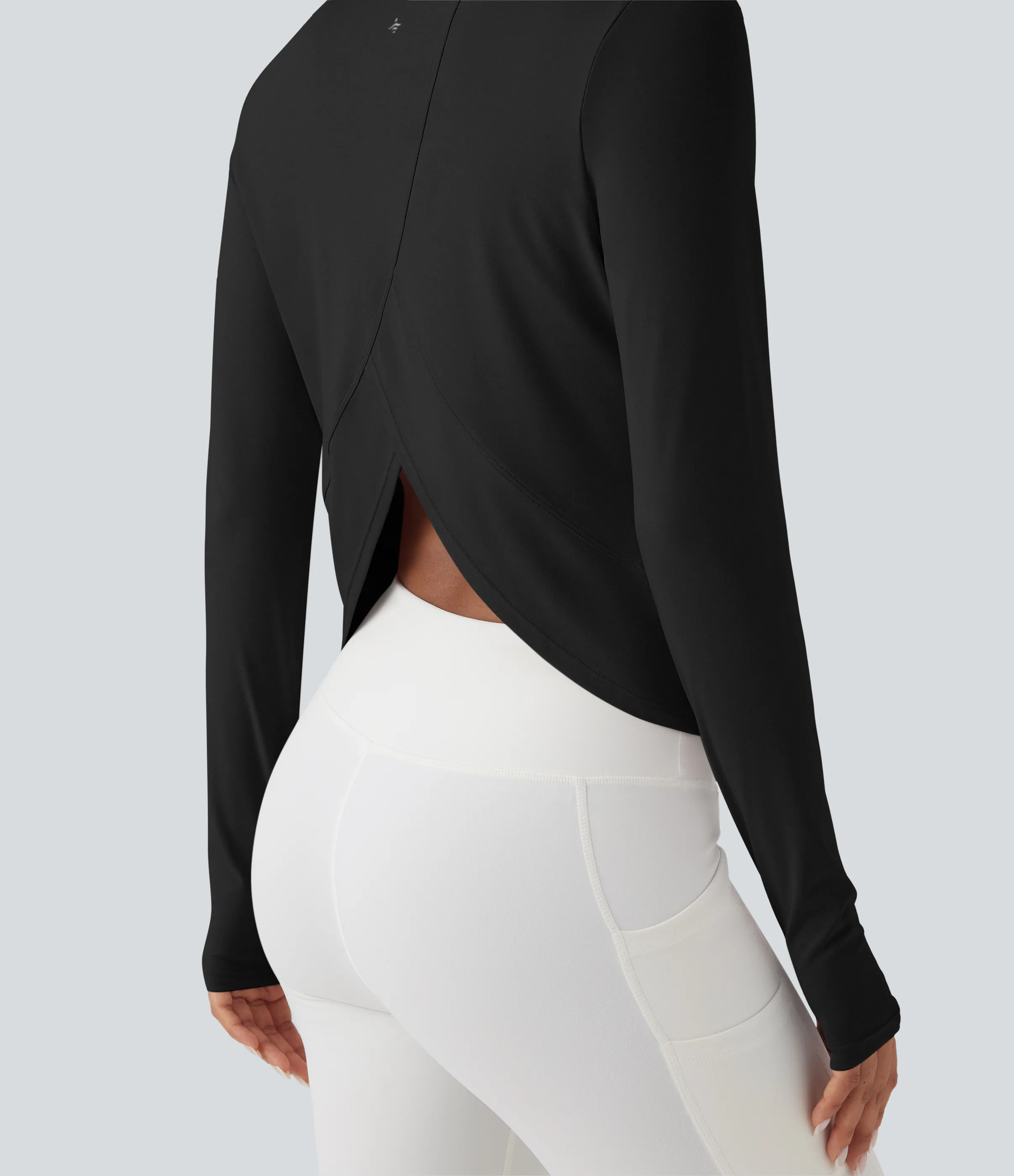 Halara Top deportivo de yoga de manga larga con abertura para el pulgar y dobladillo curvo cruzado - Black - XS sold by Halara product image thumbnail 5