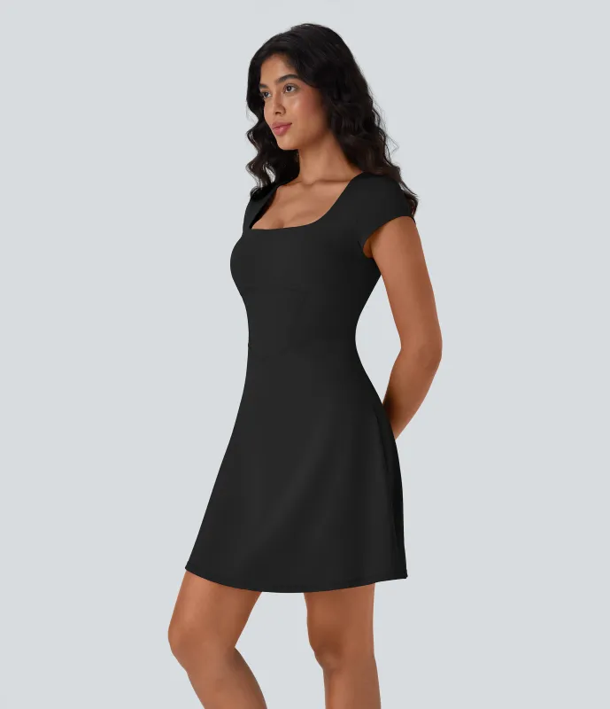 Halara Minivestido casual Softlyzero™ 2 en 1 con escote cuadrado y bolsillo  - Black - S sold by Halara