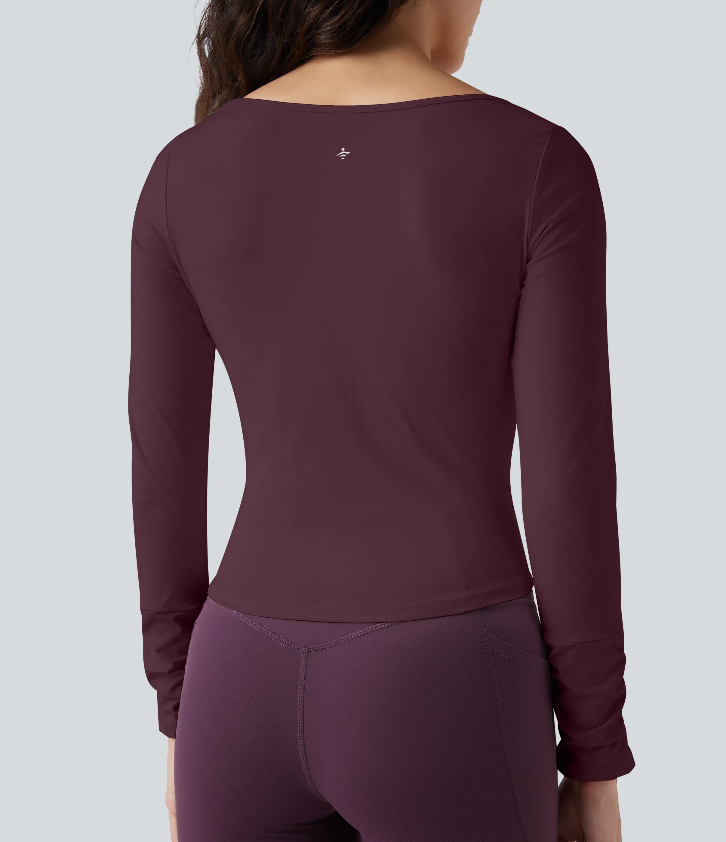 Halara Top deportivo de entrenamiento SoftlyZero™ con cuello cuadrado de manga larga con fruncido y tacto fresco - Fig - XL sold by Halara product image thumbnail 5