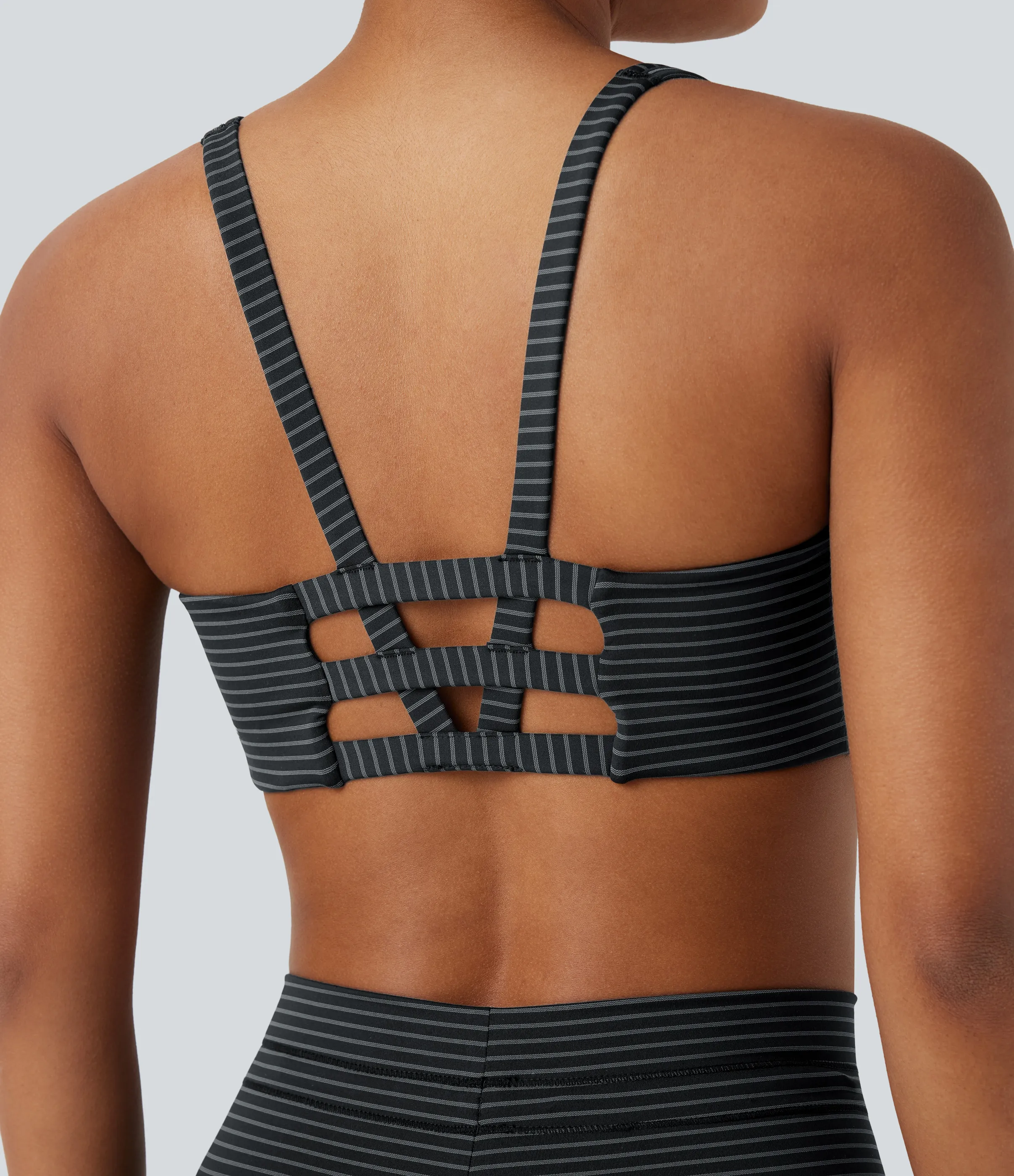 Halara Brasier deportivo de yoga de sujeción baja con escote en U y abertura en copas A-C - Steel Stripe - M sold by Halara product image thumbnail 5