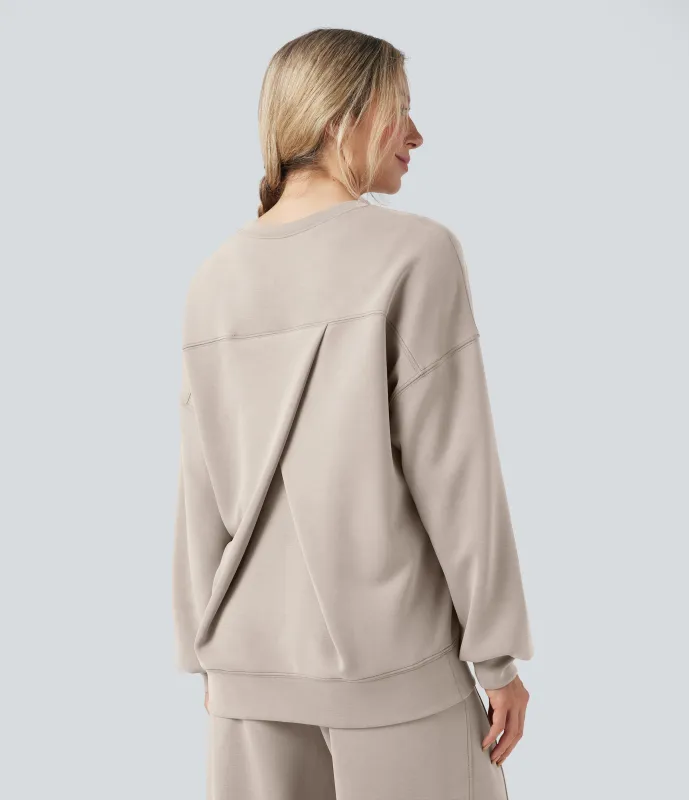 Halara Sudadera casual de manga larga con escote redondeado y espalda cruzada con bolsillos - Rainy Day - XS sold by Halara