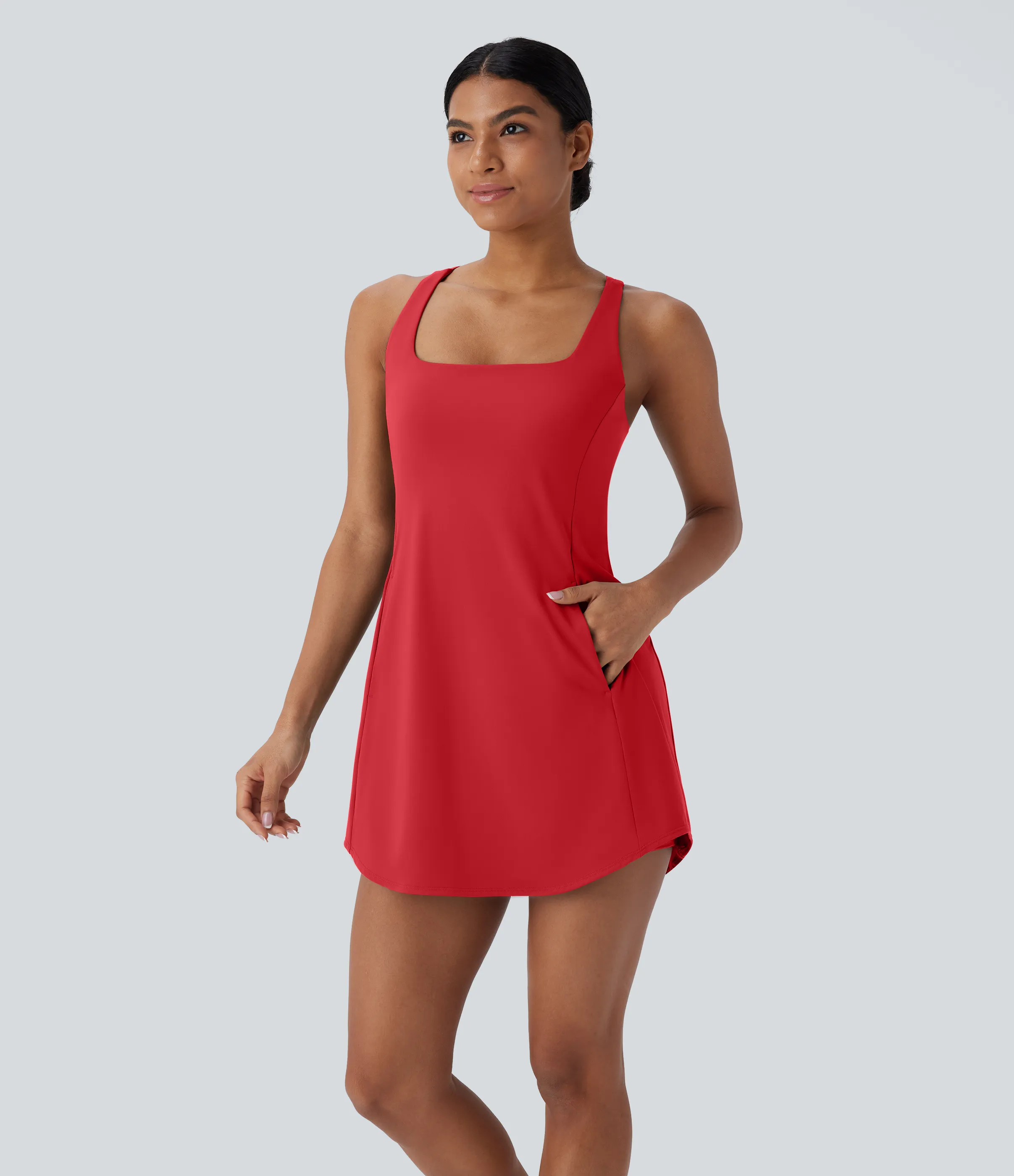 Halara Vestido deportivo mini de yoga SoftlyZero™ Plush afelpado con abertura y bolsillos, 3 piezas en copas D-F - Mars Red - M sold by Halara product image thumbnail 4