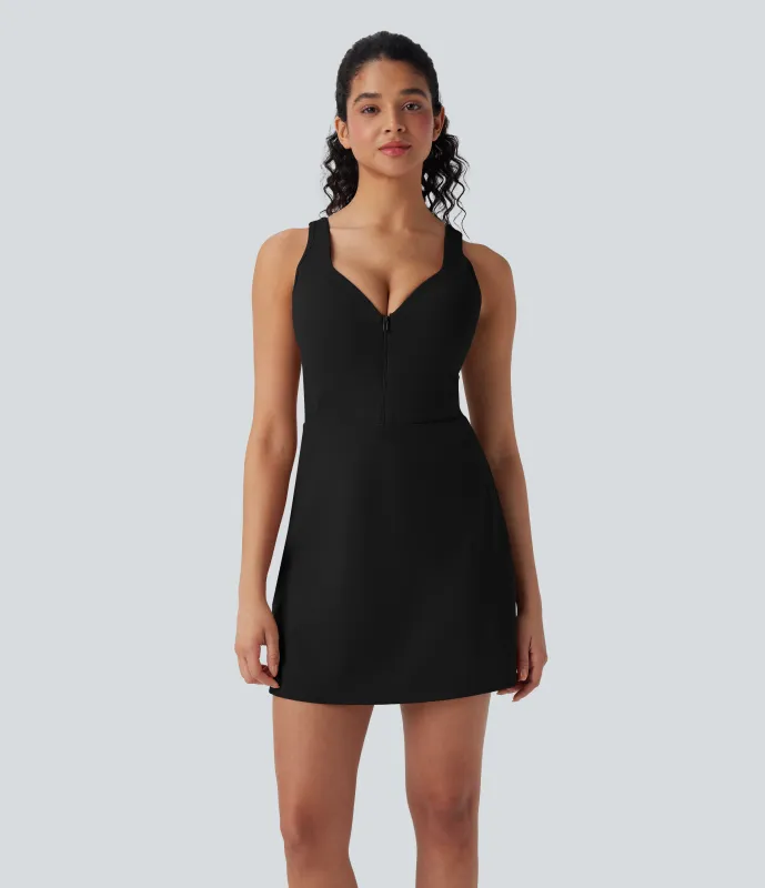 Halara Vestido deportivo SoftlyZero™ Plush afelpado 2 en 2 con push-up, copas moldeadas, cierre con cremallera, bolsillos, Easy Peezy Edition en copas D-F - Black - XL sold by Halara