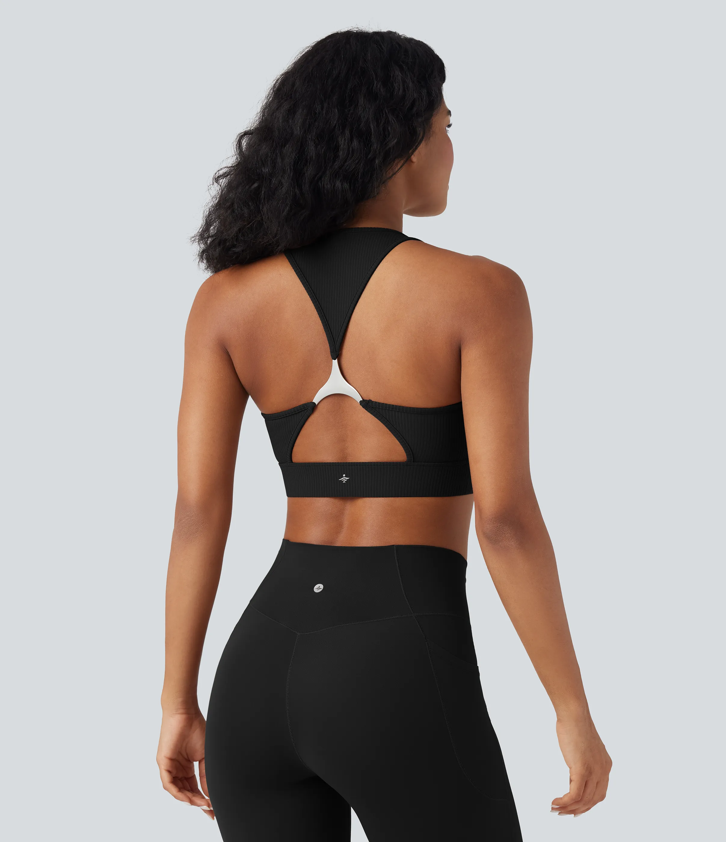 Halara Sujetador deportivo de yoga de punto acanalado con soporte ligero, escote en U y espalda cut-out - Black - XS sold by Halara product image thumbnail 5