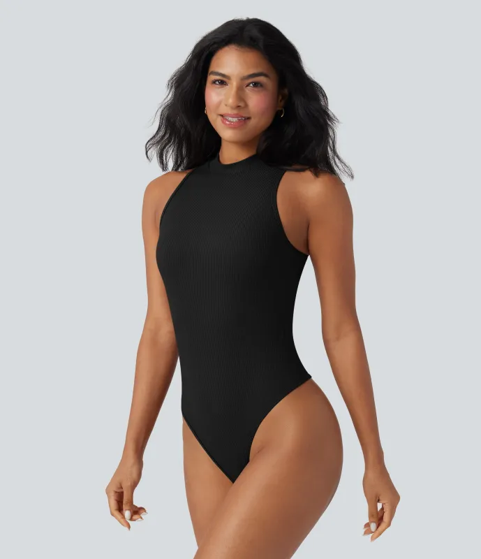 Halara Body de oficina  acanalado con cuello alto sin mangas y sujetador incorporado - Black - XL sold by Halara