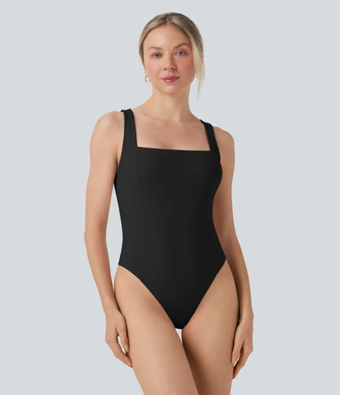 Halara Body de oficina ajustado SoftlyZero™ Airy sin mangas con cuello cuadrado  - Black - XS sold by Halara