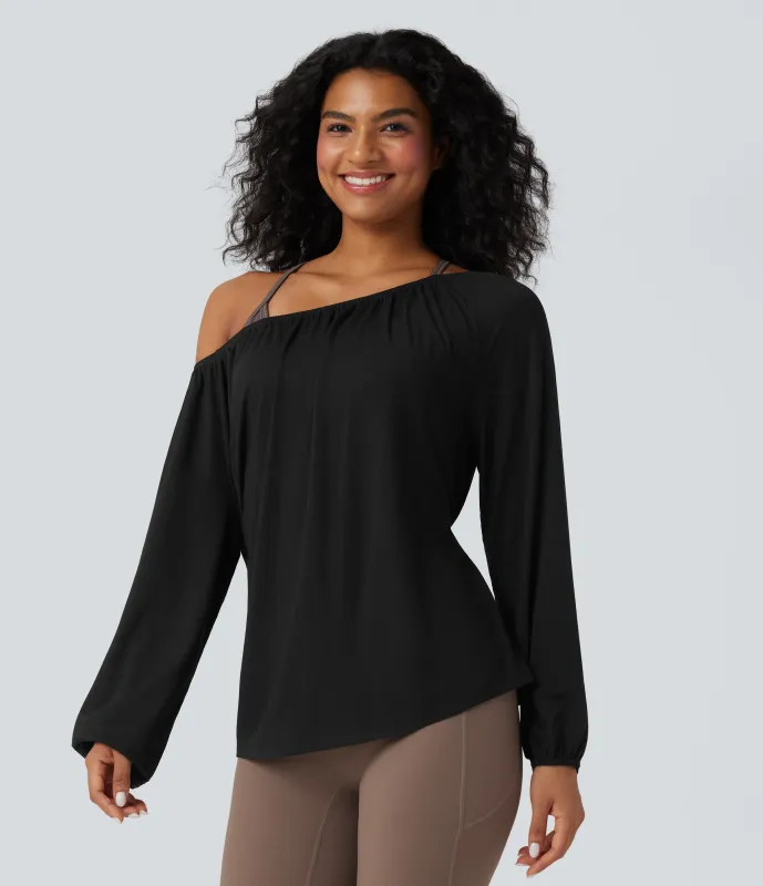 Halara Top deportivo de yoga de manga larga con un solo hombro - Black - S sold by Halara