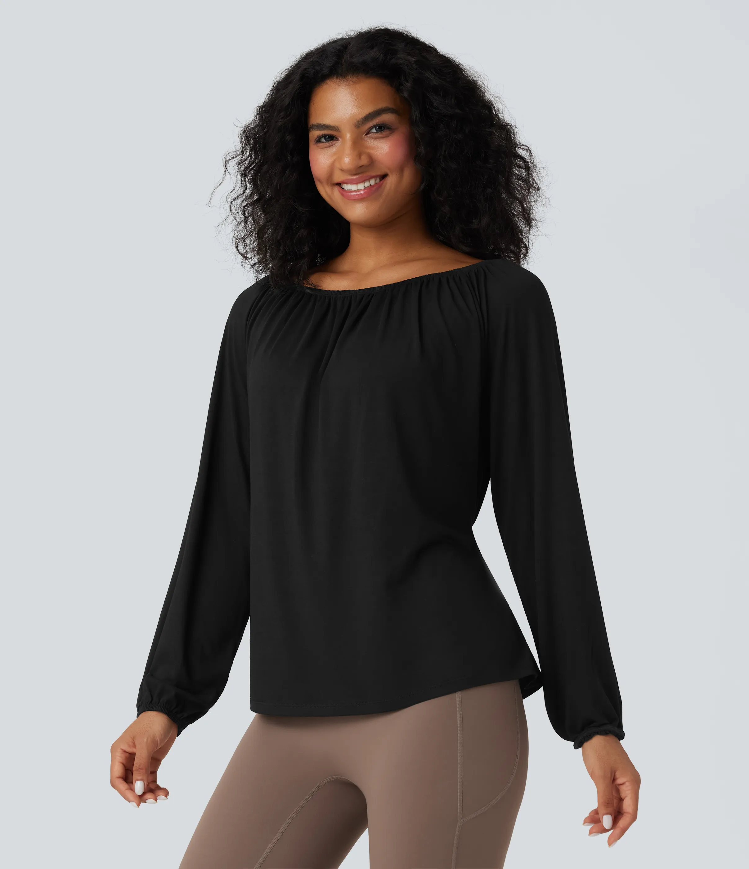 Halara Top deportivo de yoga de manga larga con un solo hombro - Black - S sold by Halara product image thumbnail 3