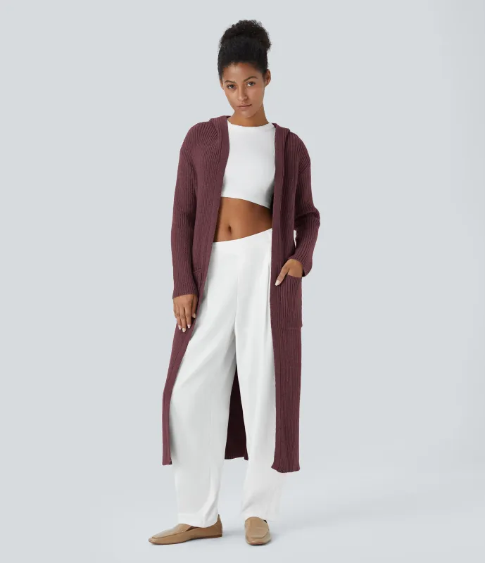 Halara Cárdigan manga larga capucha bolsillo lateral abertura - Zinfandel - Wine Red - M sold by Halara