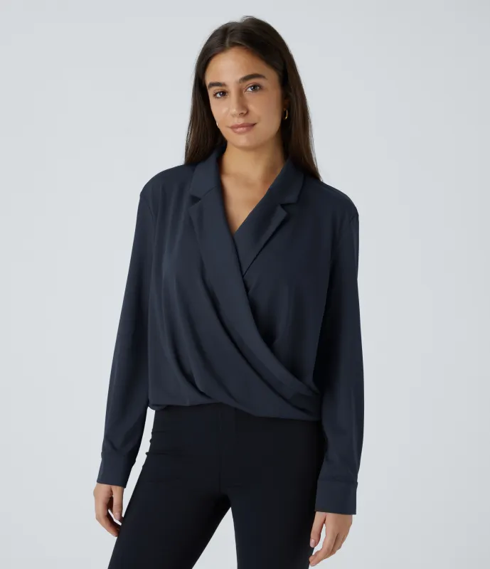 Halara Camisa oficina manga larga cruzada cuello muesca - Dark Sapphire - XL sold by Halara