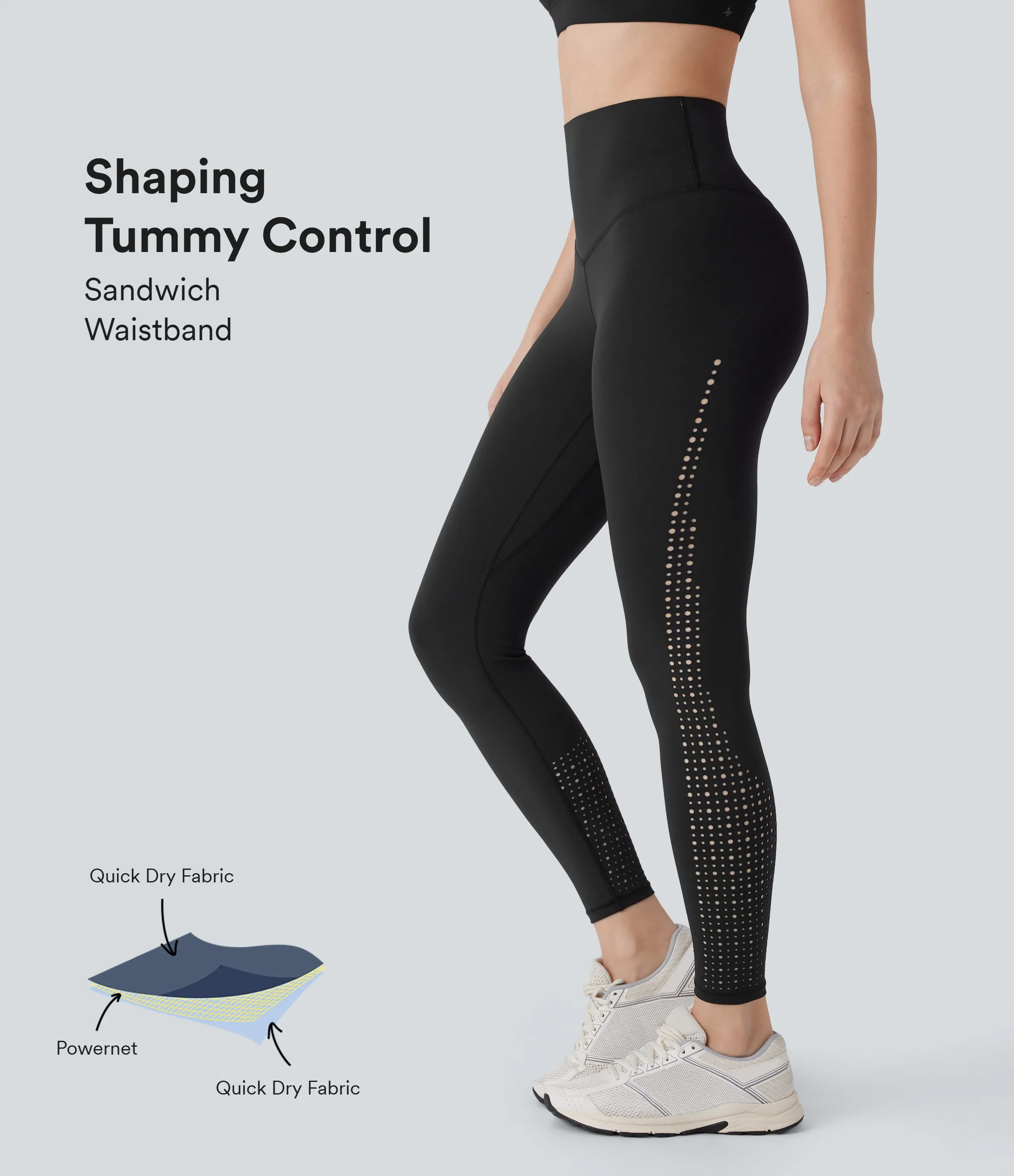 Halara Leggings SpeedWave™ SoCinched malla entrenamiento tiro alto perforada secado rápido control abdominal - Black - XL(7/8) sold by Halara
