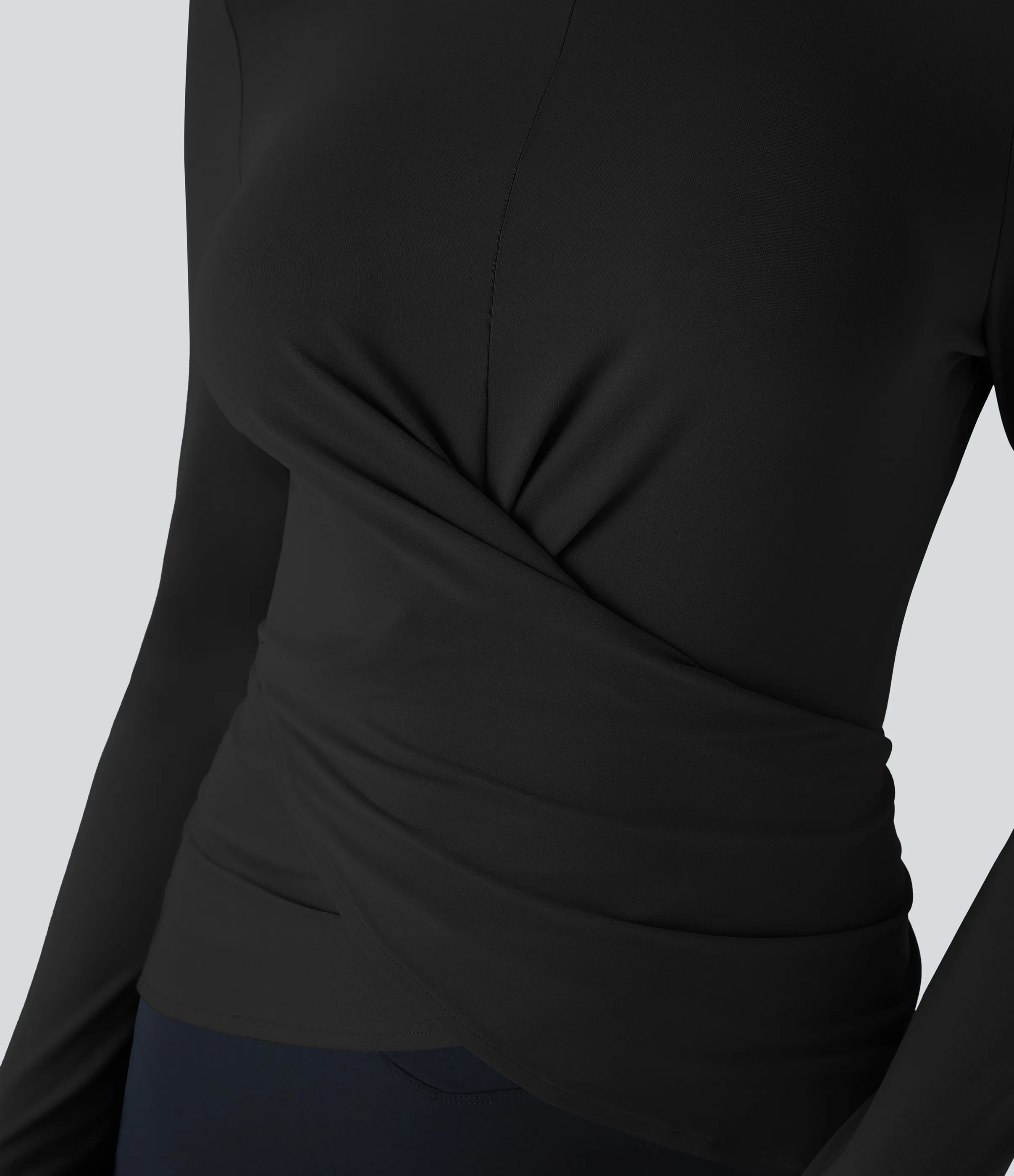 Halara Top oficina botón ajustable dobladillo cruzado manga larga - Black - S sold by Halara product image thumbnail 5