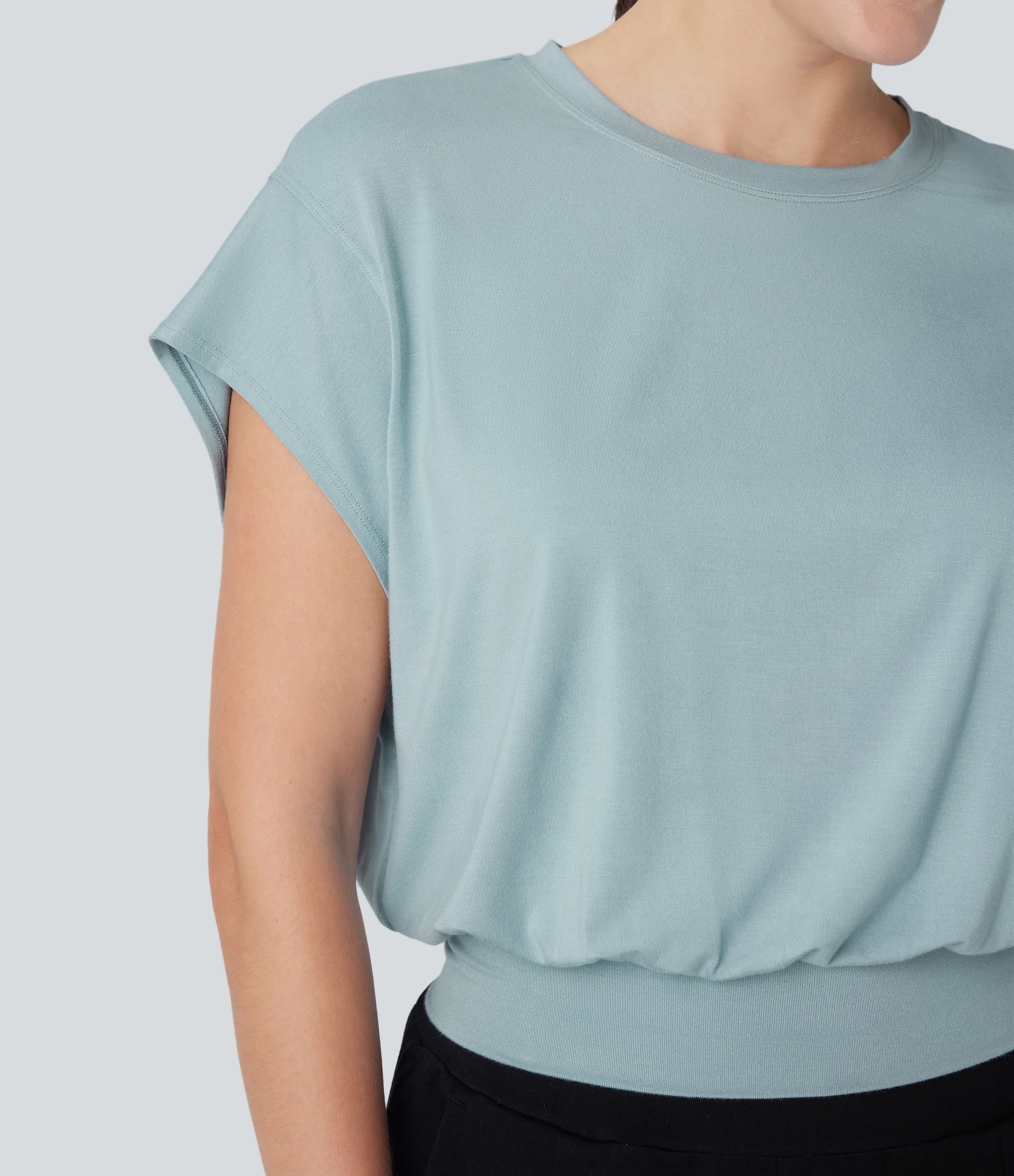 Halara Camiseta de oficina de manga corta de murciélago con cuello redondo - Sterling Blue - S sold by Halara product image thumbnail 5