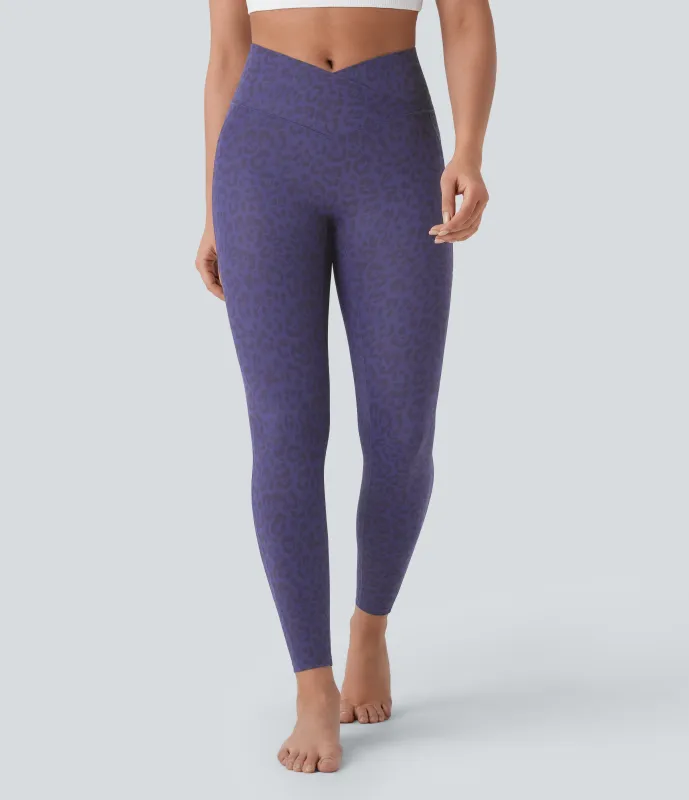 Halara Leggings yoga tiro alto bolsillo lateral cruzado estampado leopardo 7/8 - Dark Blue Leopard Print - L(7/8) sold by Halara