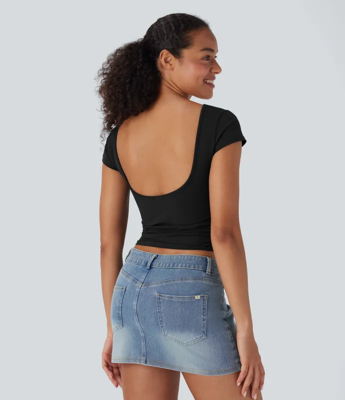 Halara Top de fiesta ajustado fruncido con espalda abierta - Black - XL sold by Halara