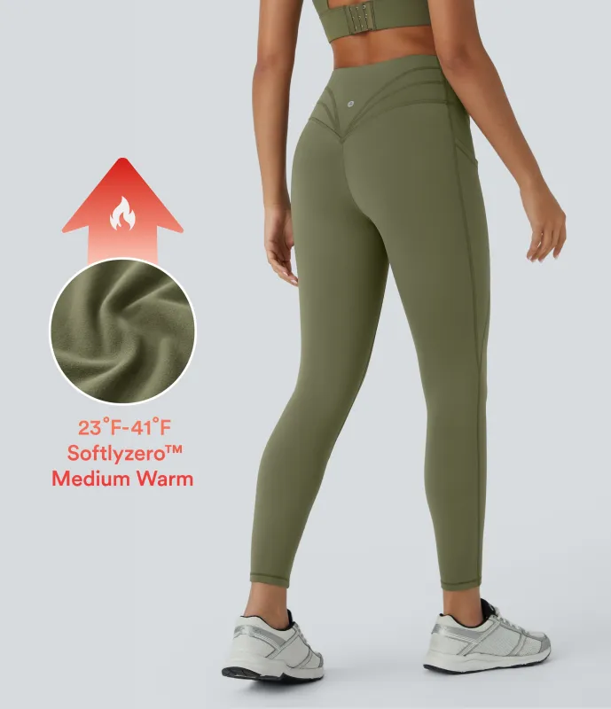 Halara Leggings Softlyzero™ Plush yoga 7/8 bolsillo lateral tiro alto térmico - Deep Sage - M(7/8) sold by Halara