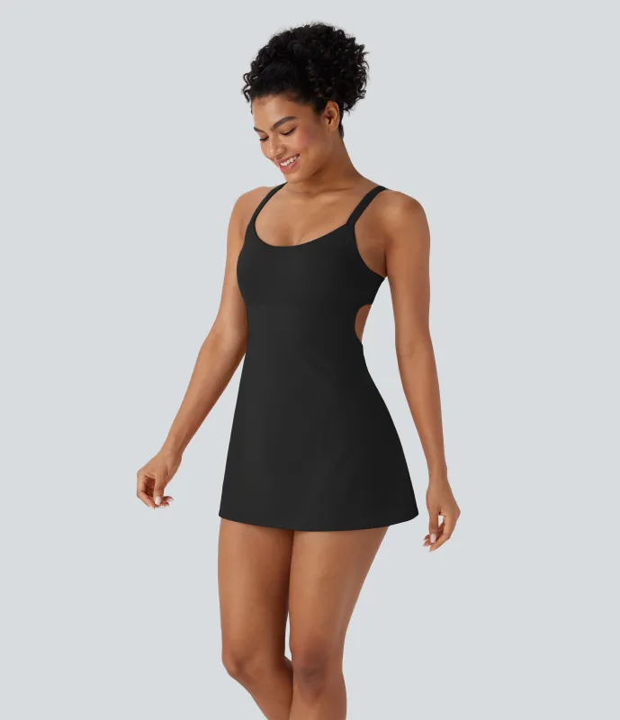 Halara Vestido mini de yoga 2 en 1 Softlyzero™ UPF 50+ fresco al tacto con espalda descubierta, hebilla ajustable y bolsillos- Edición Easy Peezy - Black - XL made by Halara