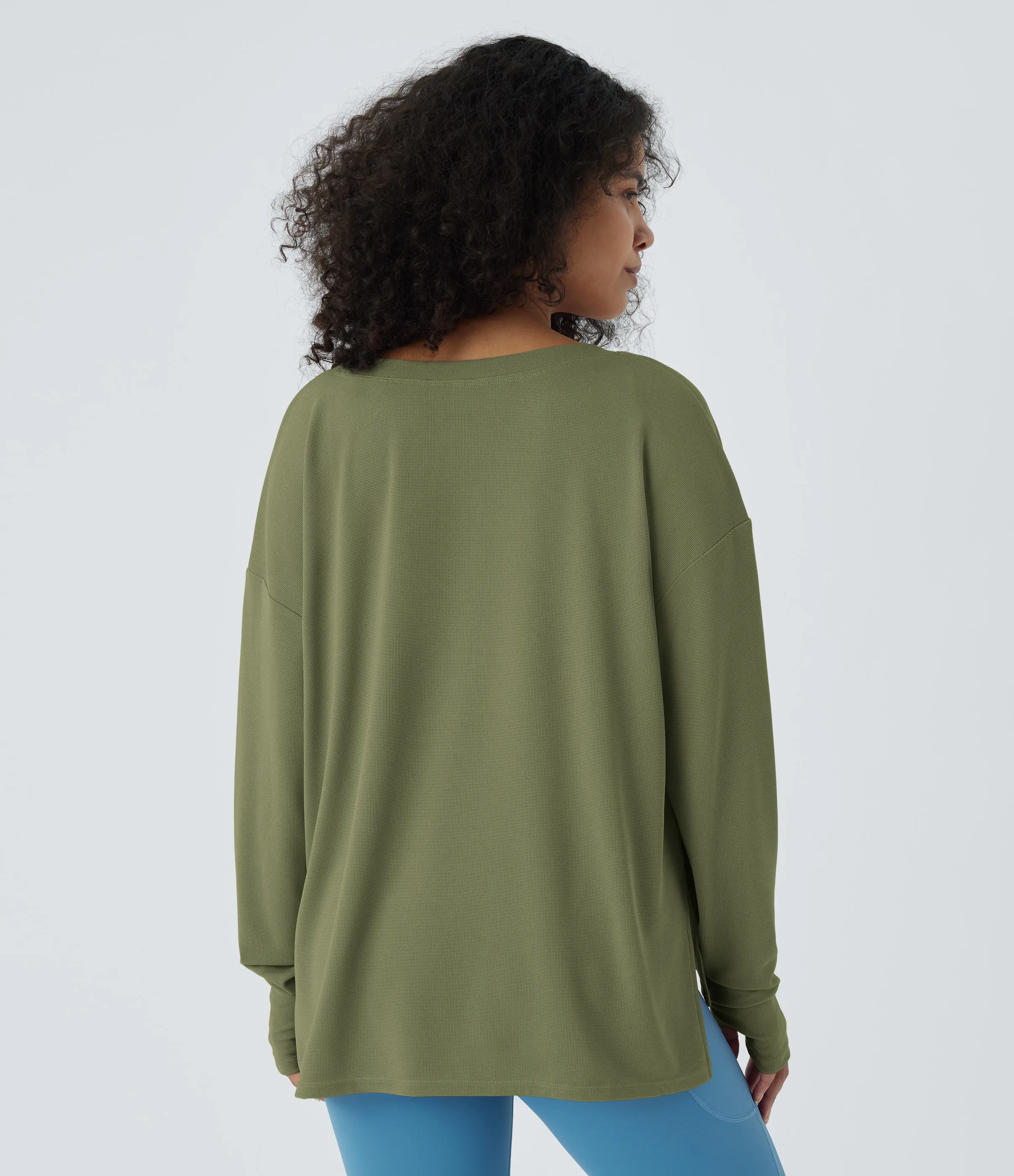 Halara Sudadera gofre abertura orificio pulgar botón delantera - Loden Green - S sold by Halara product image thumbnail 3