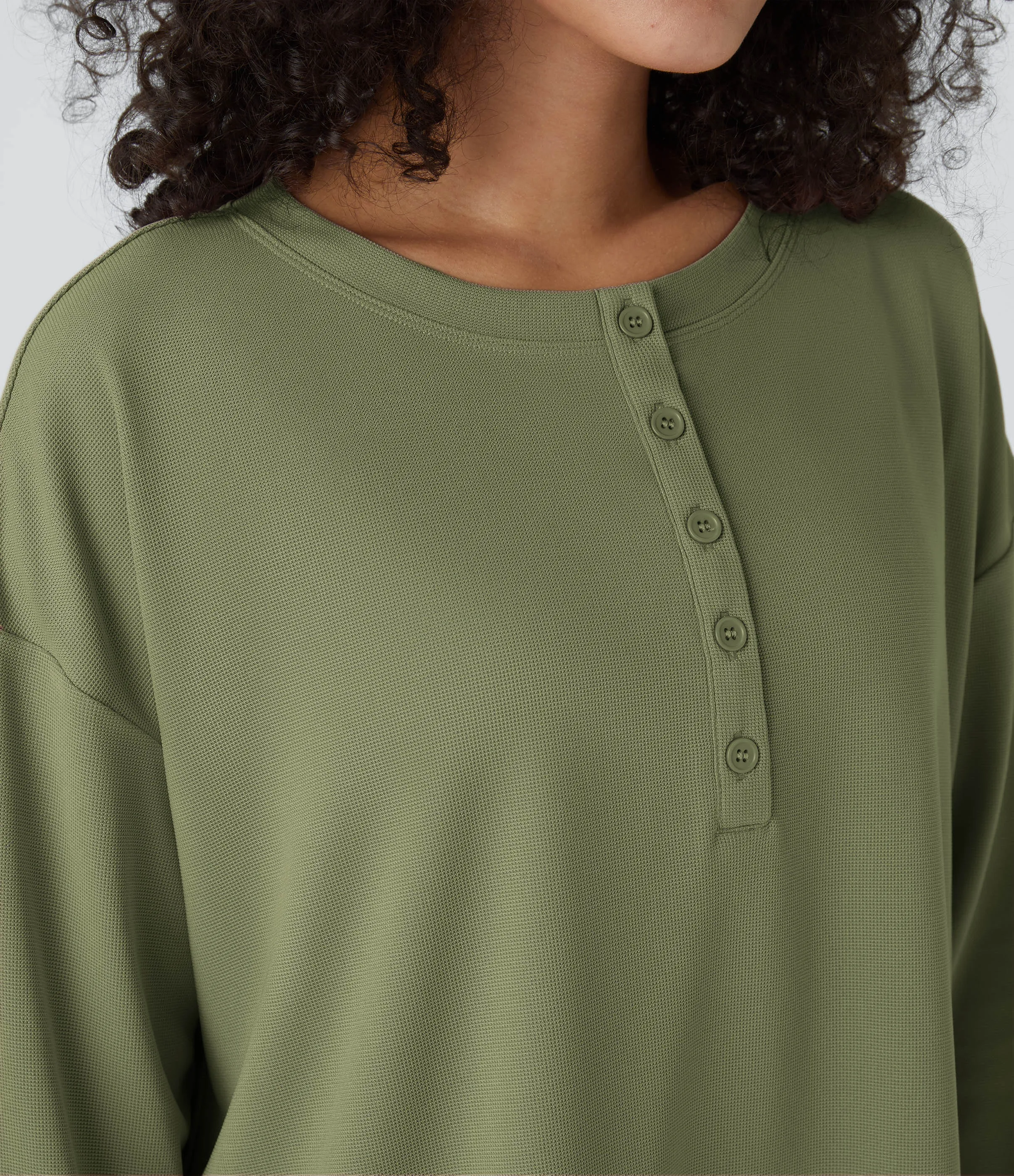 Halara Sudadera gofre abertura orificio pulgar botón delantera - Loden Green - S sold by Halara product image thumbnail 5