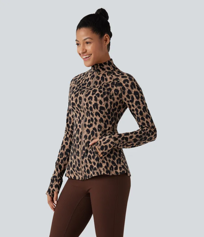 Halara Chamarra casual de manga larga UltraSculpt™ con cuello alto y bolsillos con estampado de leopardo - Toffee Leopard - S sold by Halara