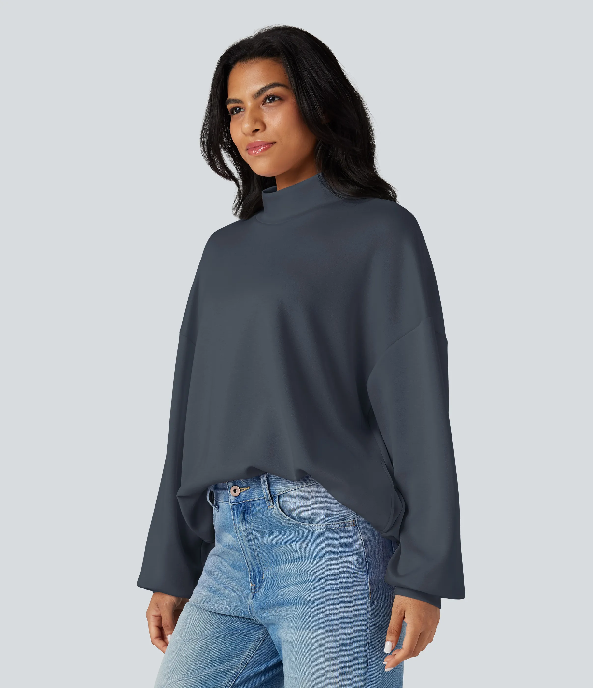 Halara Sudadera casual holgada de cuello alto con bolsillos - Ombre Blue - S sold by Halara product image thumbnail 4