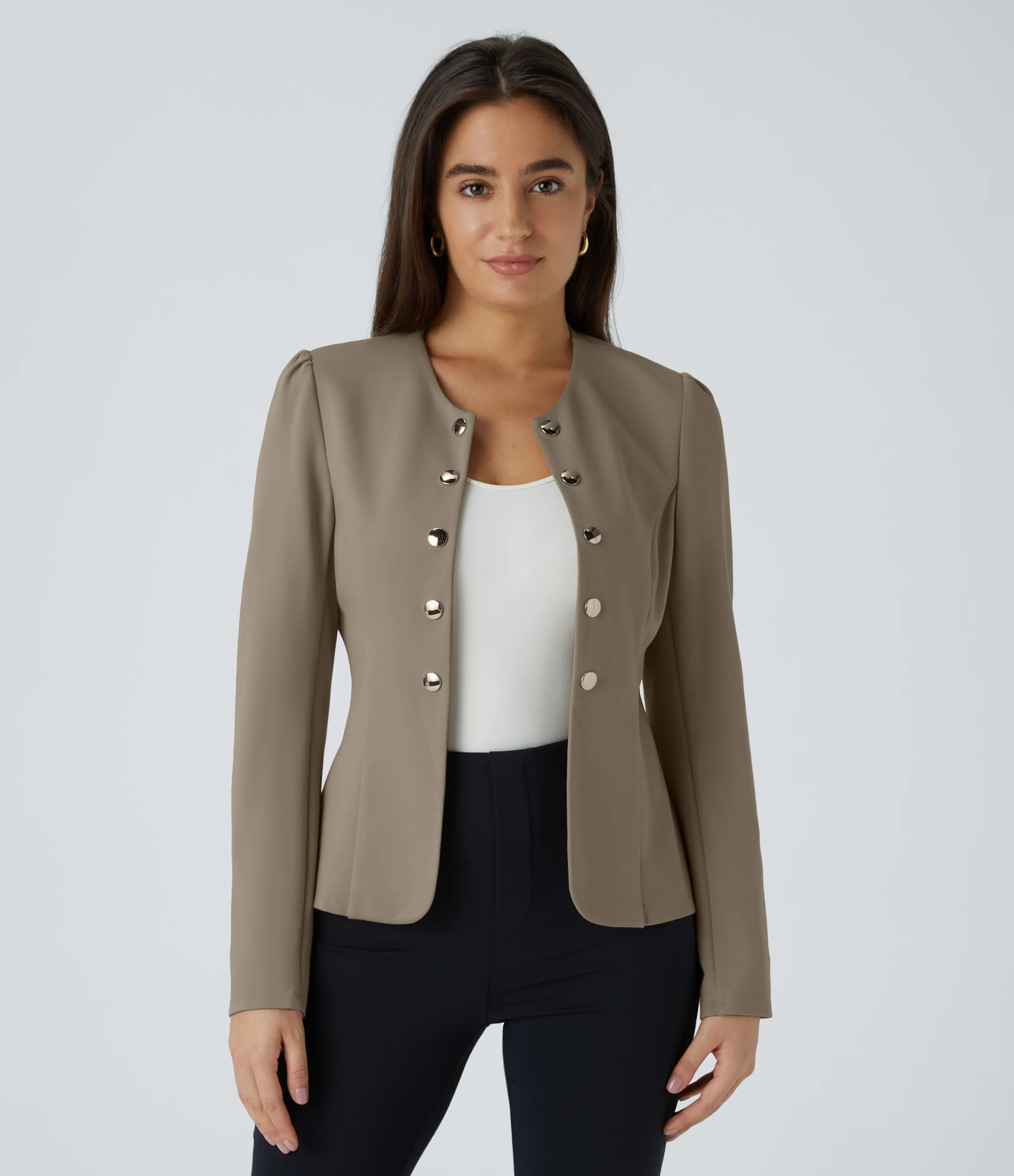 Halara Chaqueta oficina ajustada botón decorativo manga larga cuello redondo - Birch Brown - XL sold by Halara product image thumbnail 2