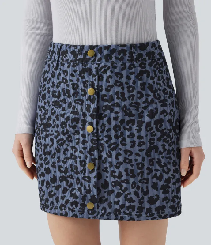 Halara Minifalda casual 2 en 1 de tiro alto con estampado de leopardo y bolsillo - Denim Blue Leopard - XS sold by Halara