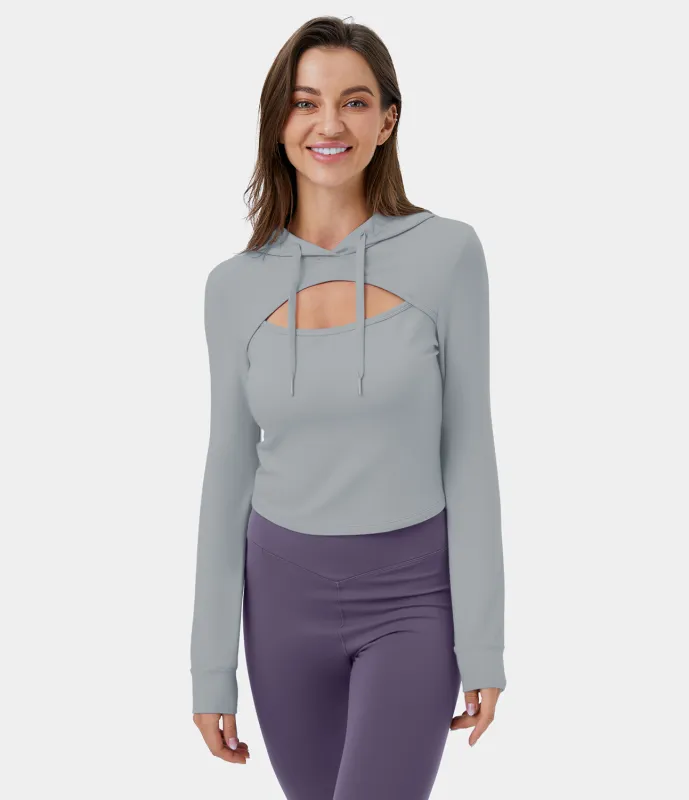 Halara Sudadera con capucha informal y cordón recortado - Mist Grey - XS sold by Halara