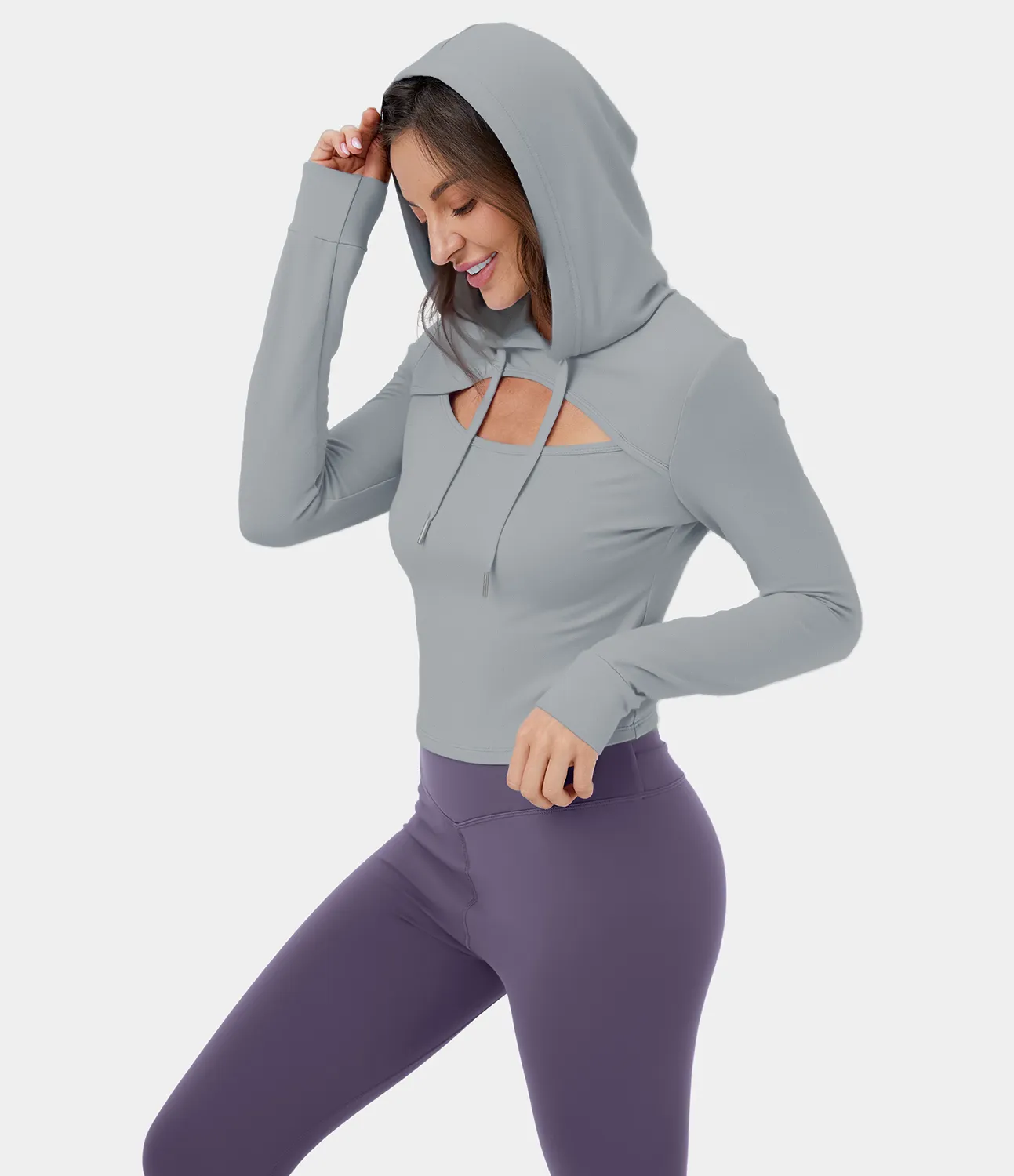 Halara Sudadera con capucha informal y cordón recortado - Mist Grey - XS sold by Halara product image thumbnail 4