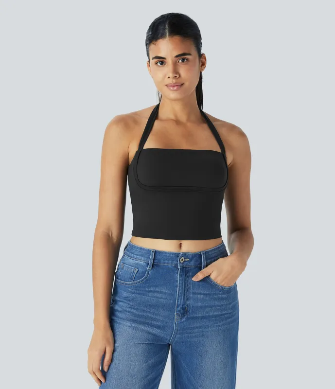 Halara Camiseta sin mangas recortada sin espalda lazo halter - Black - M made by Halara