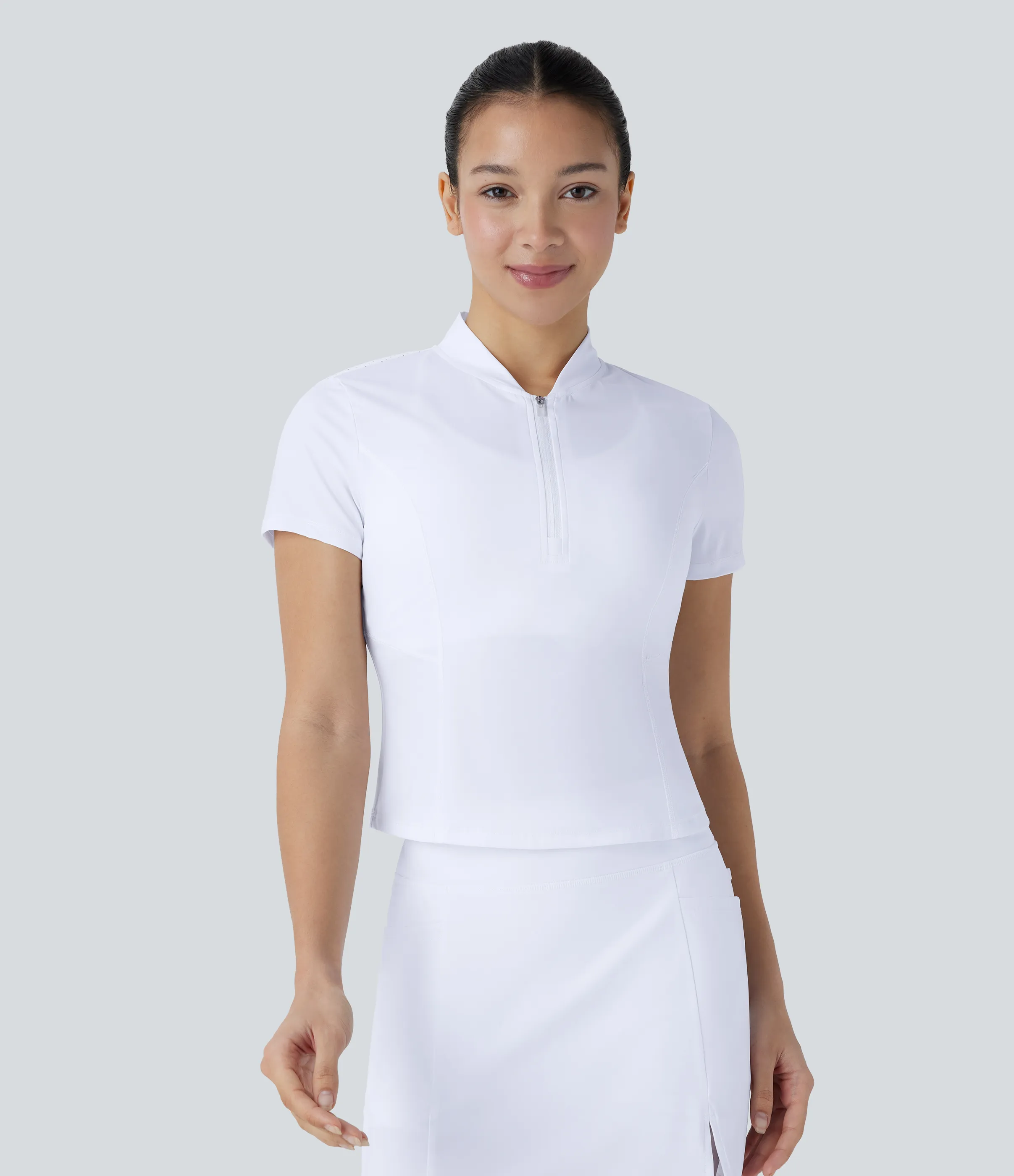 Halara Camiseta deportiva golf manga corta cuello alto media cremallera corte tacto fresco secado rápido - White - M sold by Halara product image thumbnail 2