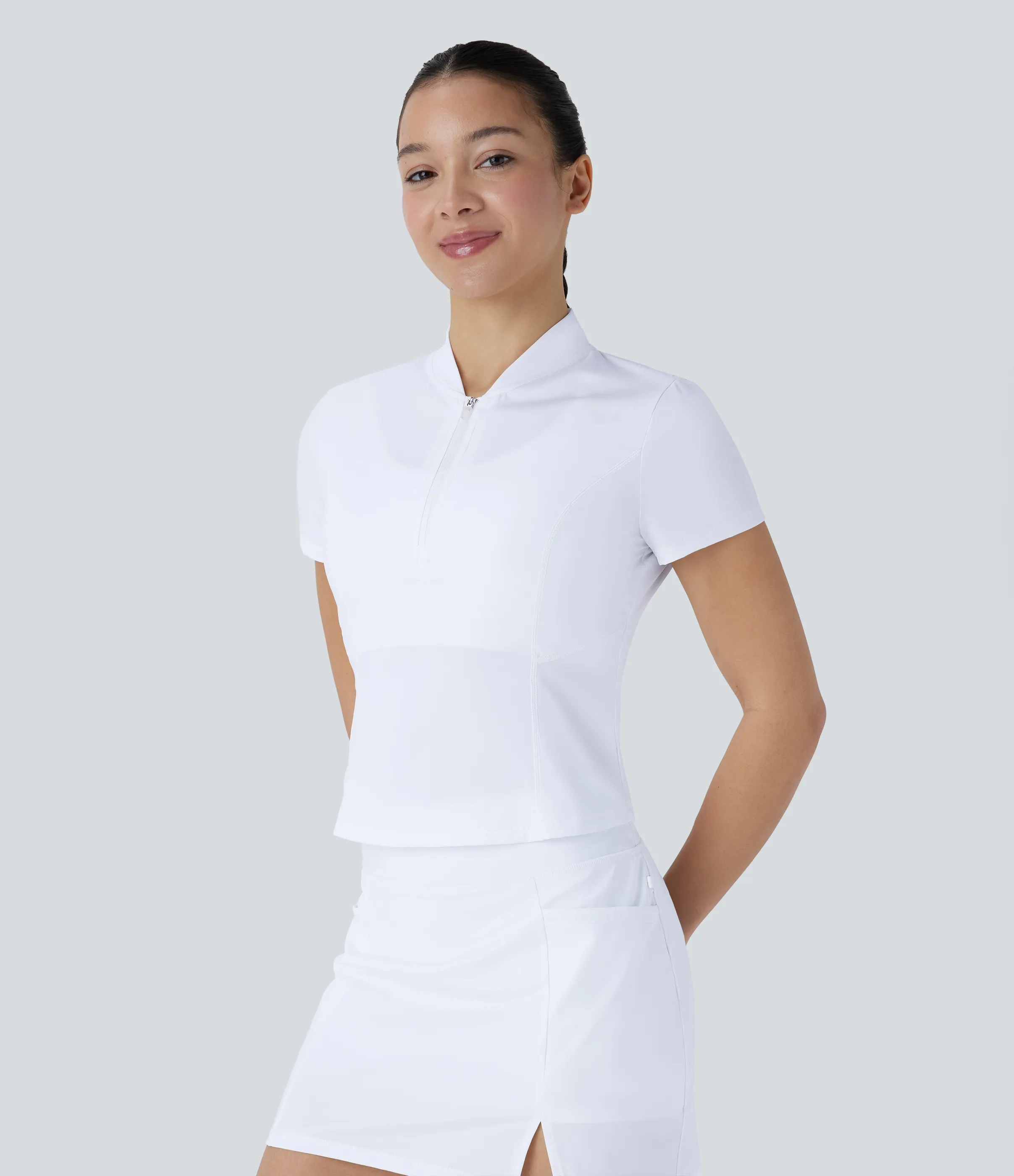 Halara Camiseta deportiva golf manga corta cuello alto media cremallera corte tacto fresco secado rápido - White - M sold by Halara product image thumbnail 4