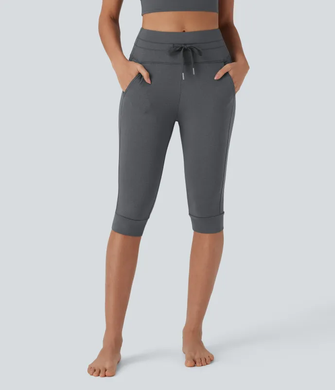 Halara Joggers de yoga de secado rápido con tiro alto y cordón ajustable con bolsillos laterales - Dusky Charcoal - L sold by Halara