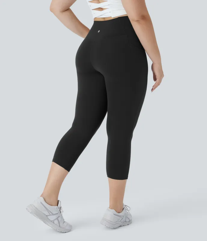 Halara Leggings Capri Softlyzero™ Yoga talla grande bolsillo cruzado tiro alto UPF50+ - Black - 1X made by Halara
