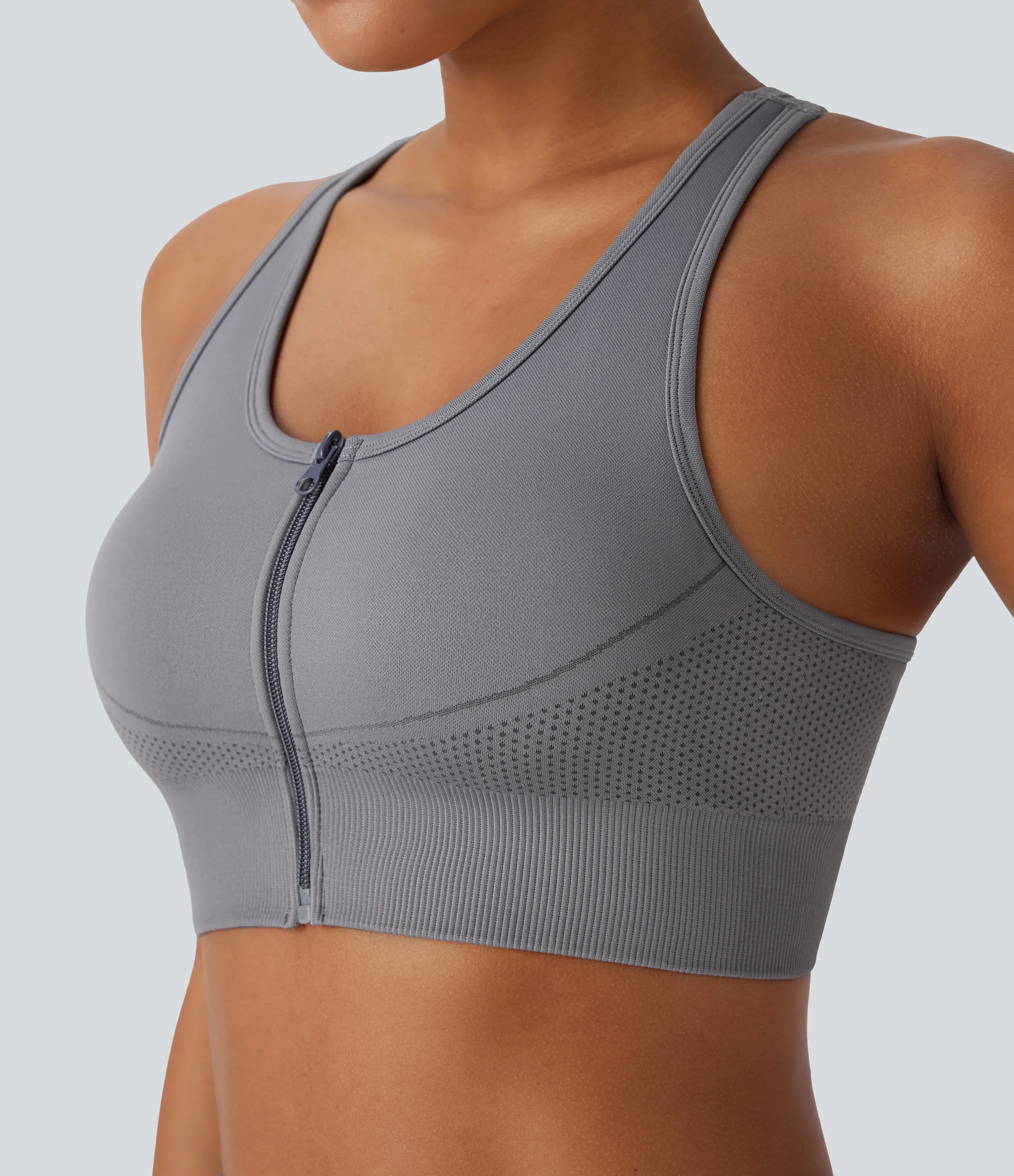 Halara Top corto de yoga sin costuras con espalda nadadora y cremallera - Deep Lilac Grey - XS sold by Halara product image thumbnail 2