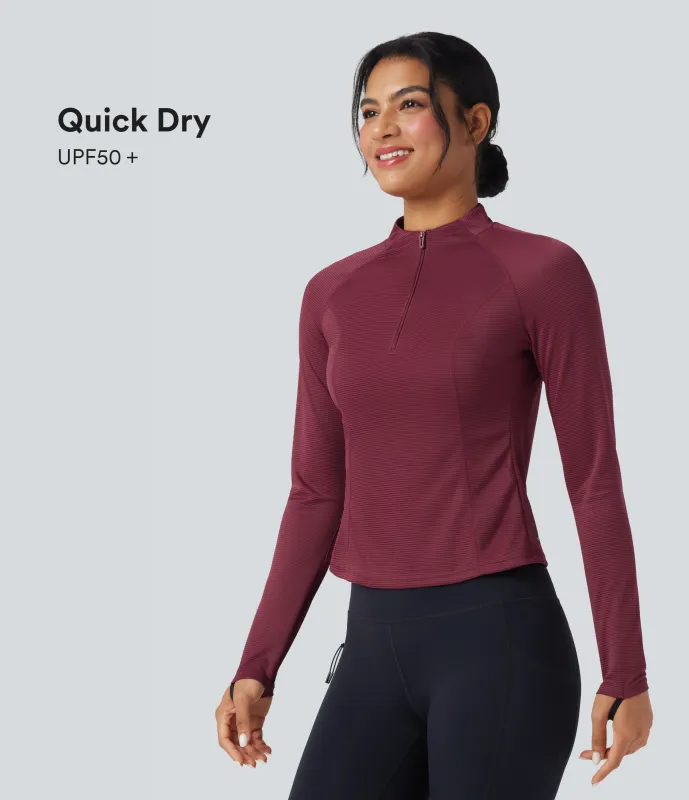 Halara Camiseta deportiva de senderismo de manga larga con secado rápido, abertura para el pulgar y bolsillo - UPF50+ - Cordovan - L sold by Halara