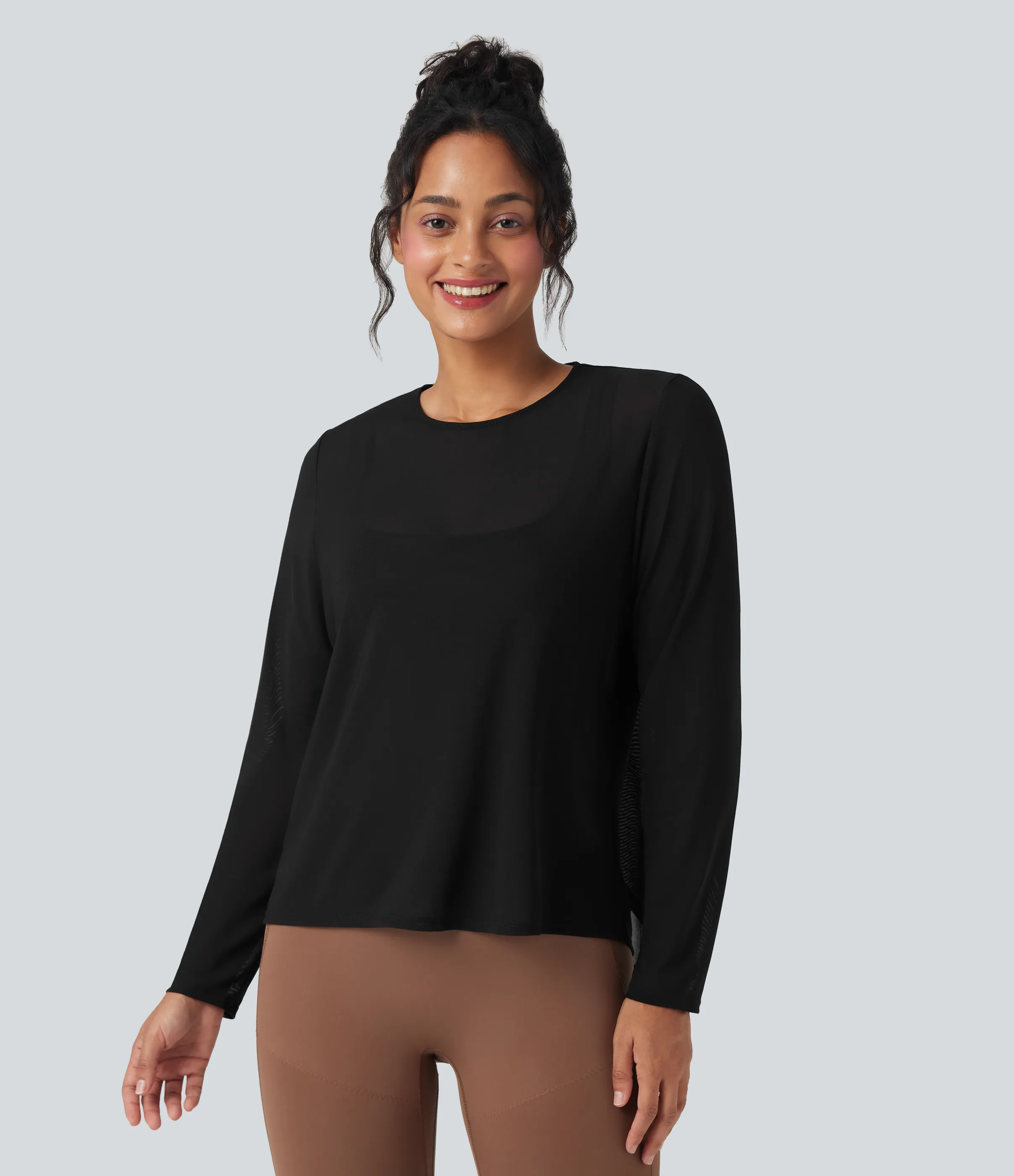 Halara Top deportivo de yoga de manga larga con aberturas de malla transparente - Black - XL sold by Halara product image thumbnail 3