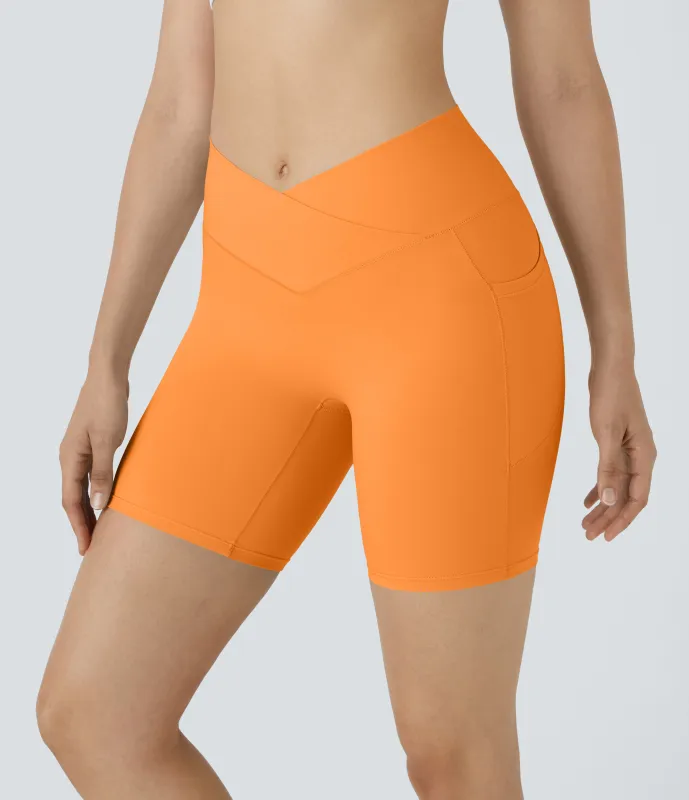 Halara Pantalón corto Softlyzero™ ciclista yoga bolsillo lateral cruzado tiro alto 17.5cm - Sunshine Orange - XS sold by Halara