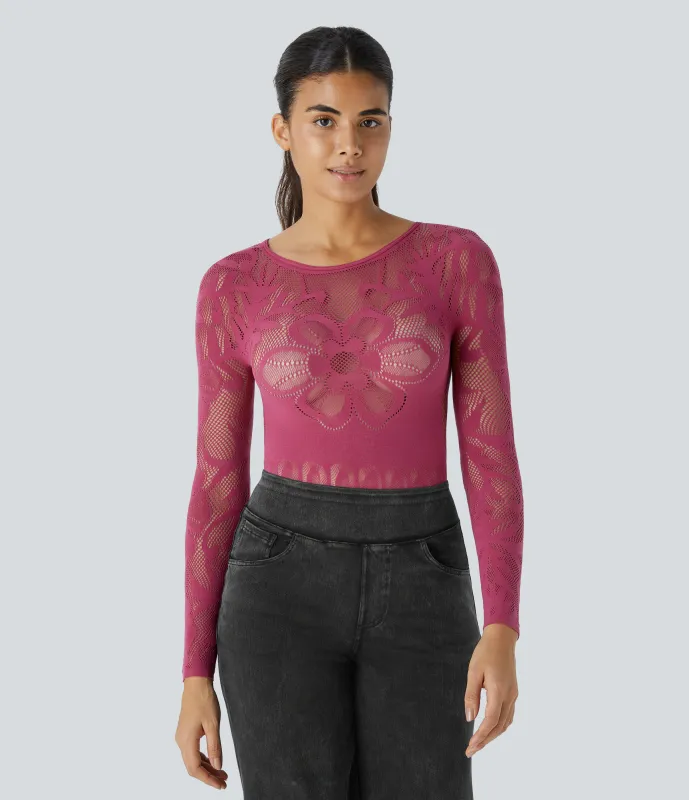 Halara Body corte manga larga cuello barco fluido sin costura - Cactus Flower - One Size sold by Halara