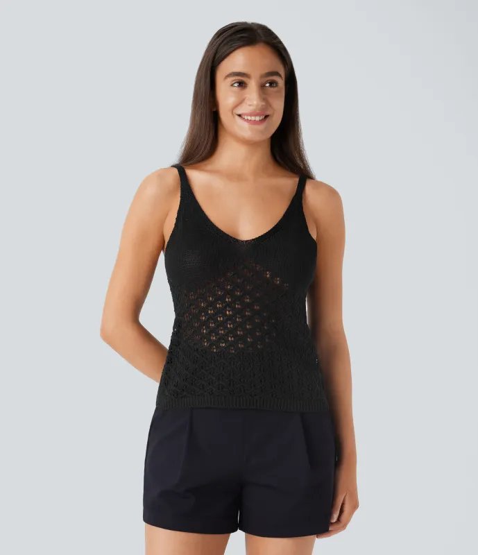 Halara Suéter sin mangas cuello V abertura espalda - Black - S sold by Halara