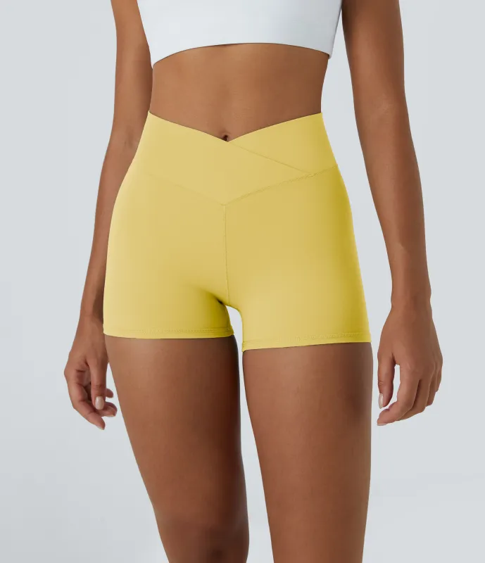 Halara Pantalón corto Softlyzero™ ciclistas yoga liso cruzado tiro alto 7.5cm - Lemon Meringue - XL sold by Halara