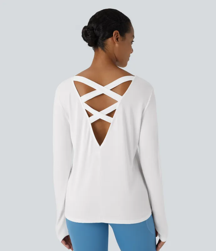 Halara Top deportivo yoga abertura pulgar abertura entrecruzada sin espalda - White - XS sold by Halara