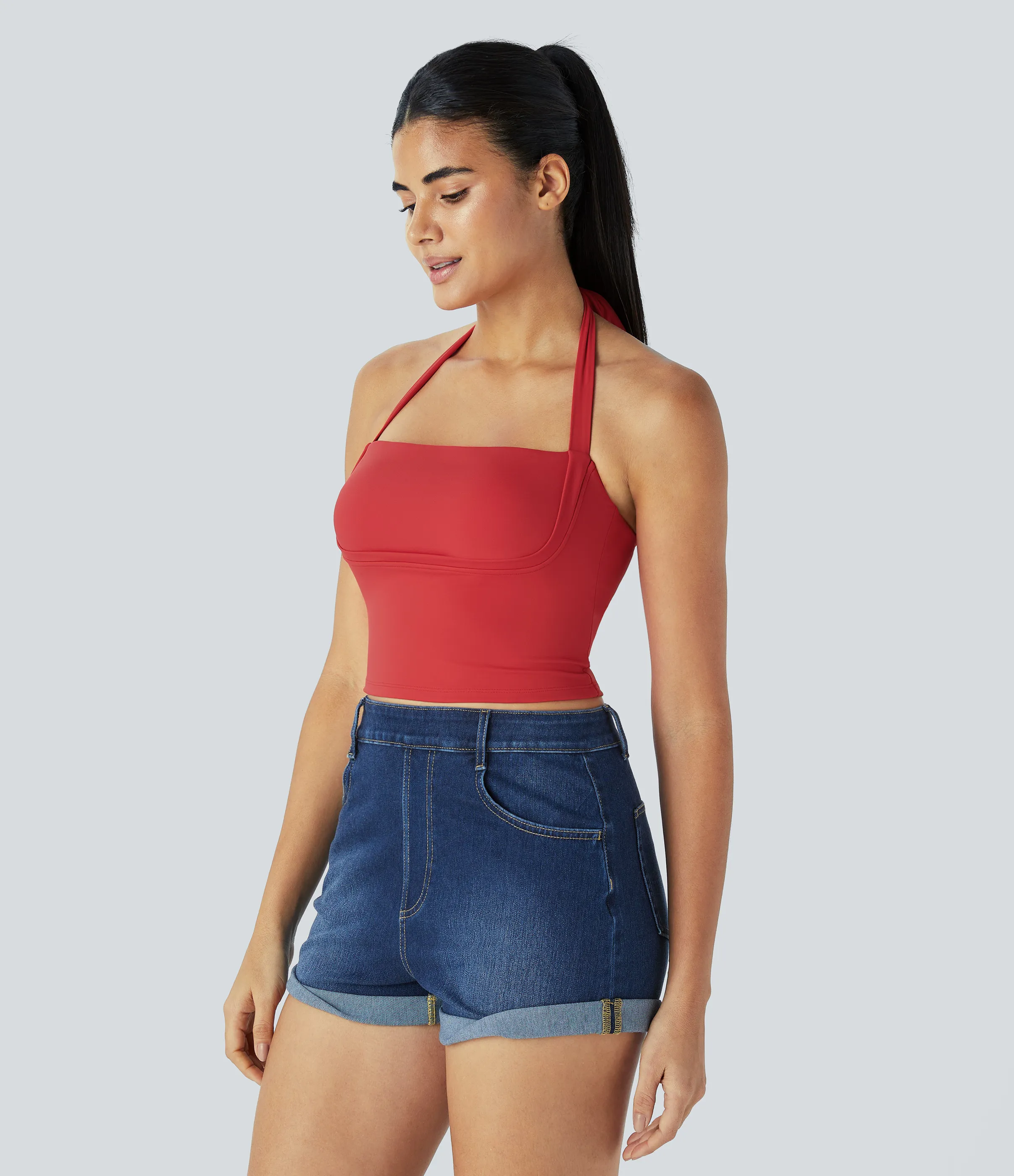 Halara Camiseta sin mangas recortada sin espalda lazo halter - Salsa - XL sold by Halara product image thumbnail 4