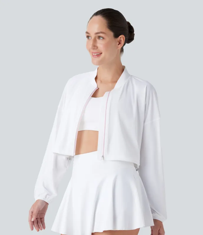 Halara Chaqueta yoga corta secado rápido cremallera manga larga cordón ajustable tacto fresco - Frost White - XS made by Halara