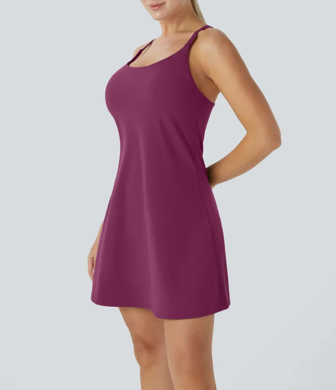 Halara Vestido deportivo mini SoftlyZero™ Plush afelpado 2 en 2 con bolsillos en copas D-F - Ume Purple - XS sold by Halara