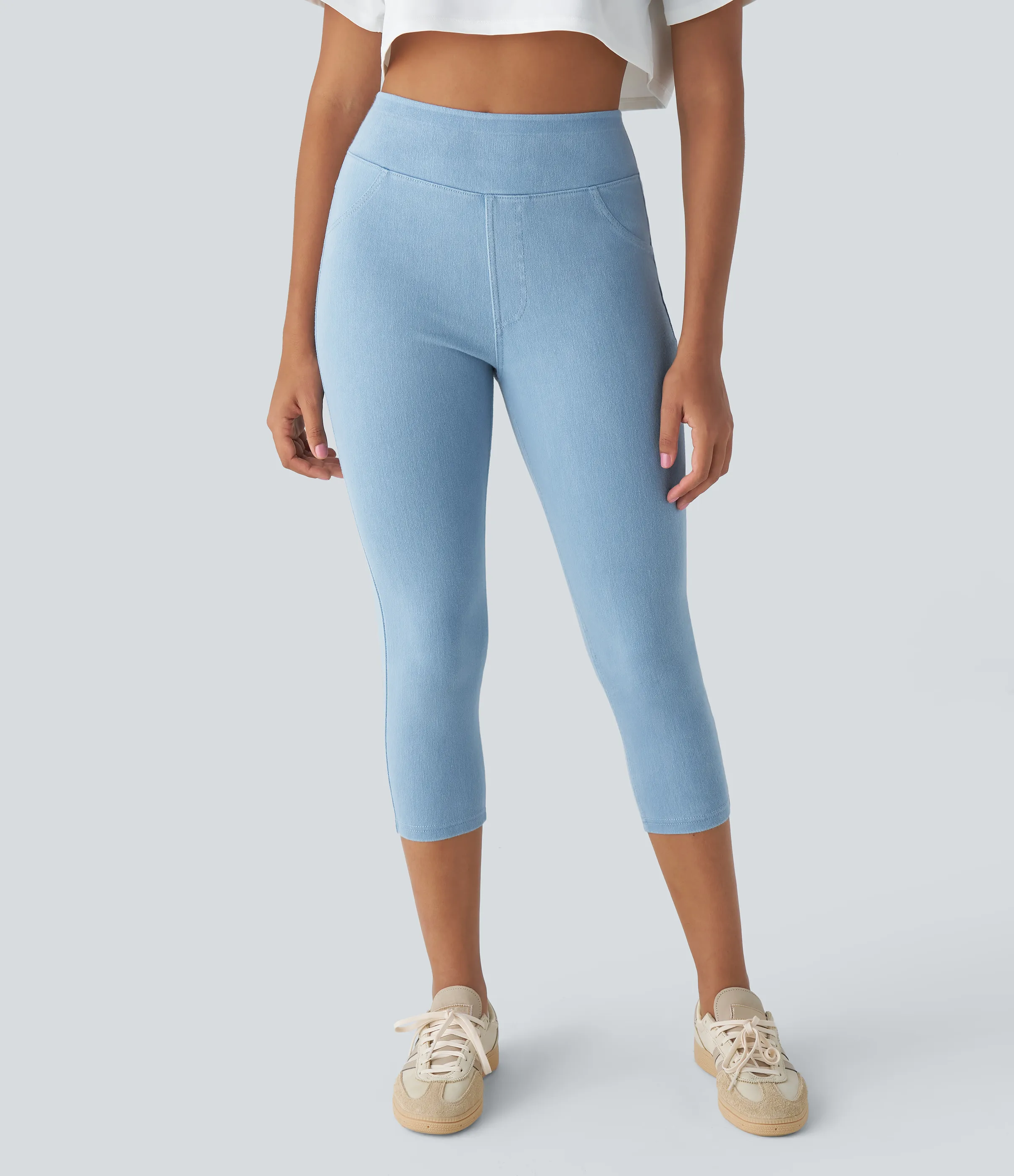 Halara Leggings Halara Flex™ Denim elásticos en longitud capri de tiro alto con bolsillos traseros - Washed Denim Sunny Blue - XL sold by Halara product image thumbnail 4