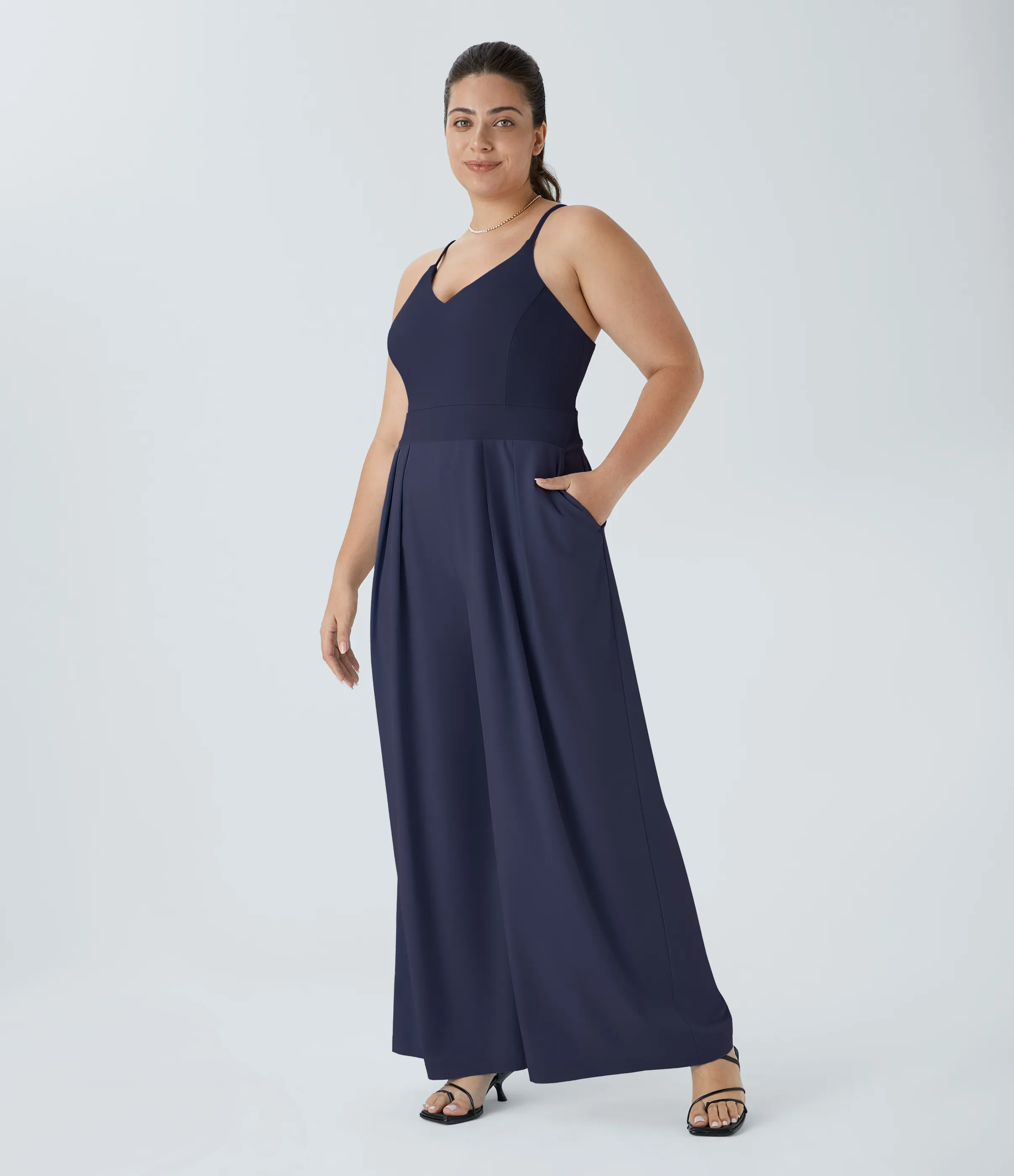 Halara Mono Breezeful™ sin espalda cremallera lateral invisible bolsillo cremallera pierna ancha secado rápido resort talla grande - Patriot Blue - 3X sold by Halara product image thumbnail 4