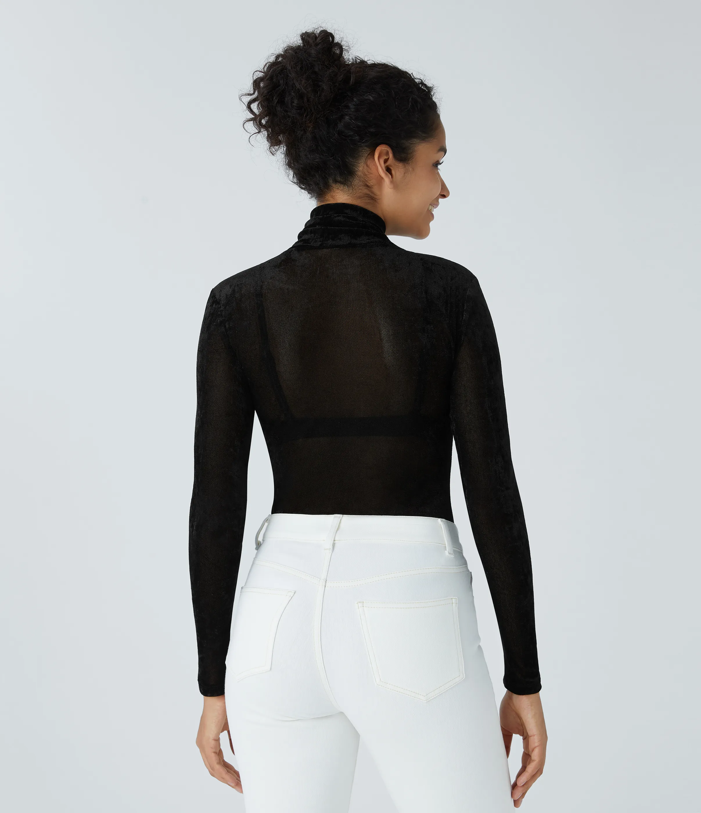 Halara Top terciopelo manga larga cuello alto transparente - Black - XS sold by Halara product image thumbnail 3