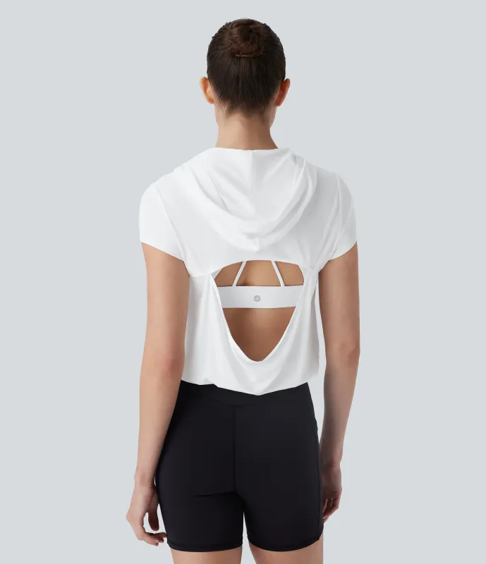 Halara Top deportivo de yoga con capucha y mangas cortas recortadas - White - L sold by Halara